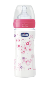 BIBERON PLASTICO WELL - BEING 2M+/250ML 9 OZ CHICCO ROSA - TETINA DE CAUCHO
