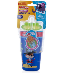 VASO PORTACEREALES Y SNAK N SIP 270ML/9OZ NUBY - AZUL