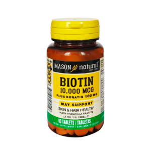 BIOTIN 10000 MCG PLUS KERATIN 100 MG X TABLETA MASON NATURAL