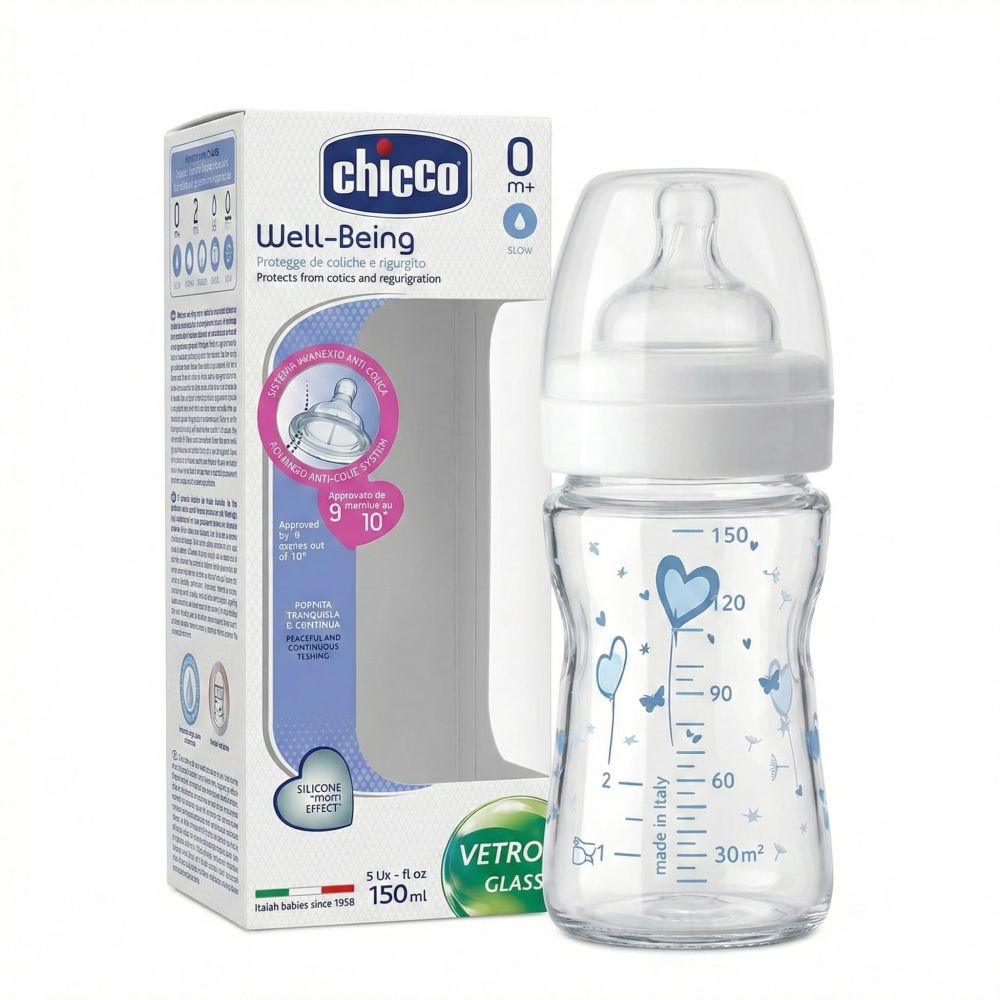 BIBERON VIDRIO 0M+ WELL BEING 150 ML/5OZ CHICCO