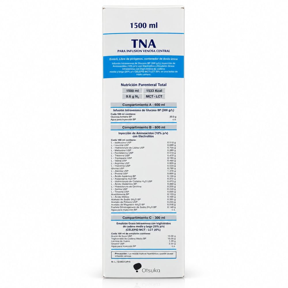 TNA PARA INFUSION VENOSA CENTRAL X 1500 ML BOLSA TRIPLE