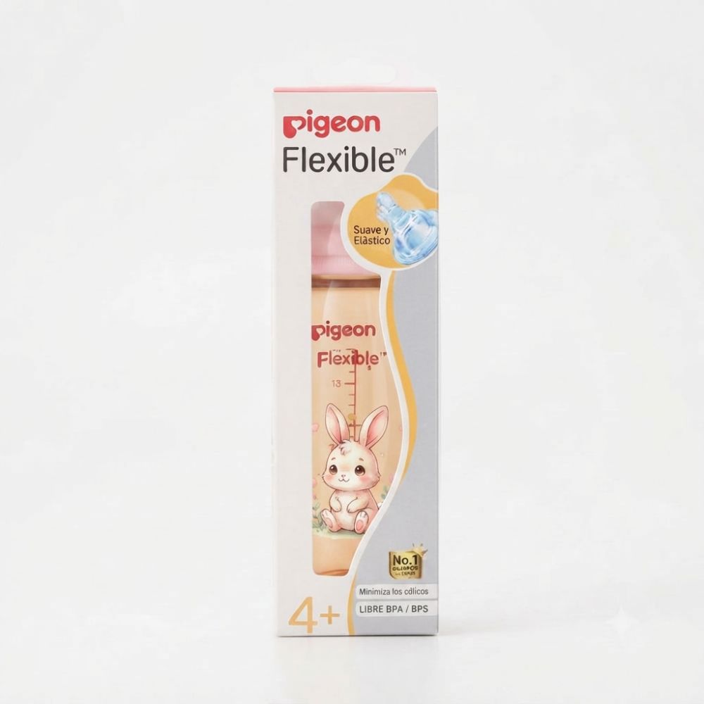 PIGEON BIBERON PLASTICO ROSADO CONEJO 240 ML/8 OZ